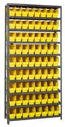 Quantum Storage - 72 Bin Store-More Shelf Bin System - 36 Inch Overall Width x 12 Inch Overall Depth x 75 Inch Overall Height, Yellow Polypropylene Bins - Exact Tooling