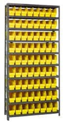 Quantum Storage - 72 Bin Store-More Shelf Bin System - 36 Inch Overall Width x 12 Inch Overall Depth x 75 Inch Overall Height, Yellow Polypropylene Bins - Exact Tooling