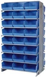 Quantum Storage - 48 Bin Store-More Sloped Shelving System - 36 Inch Overall Width x 24 Inch Overall Depth x 63-1/2 Inch Overall Height, Blue Polypropylene Bins - Exact Tooling