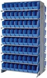 Quantum Storage - 128 Bin Store-More Sloped Shelving System - 36 Inch Overall Width x 24 Inch Overall Depth x 63-1/2 Inch Overall Height, Blue Polypropylene Bins - Exact Tooling