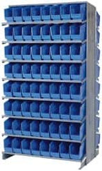 Quantum Storage - 128 Bin Store-More Sloped Shelving System - 36 Inch Overall Width x 24 Inch Overall Depth x 63-1/2 Inch Overall Height, Blue Polypropylene Bins - Exact Tooling