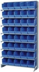 Quantum Storage - 40 Bin Store-More Sloped Shelving System - 36 Inch Overall Width x 12 Inch Overall Depth x 63-1/2 Inch Overall Height, Blue Polypropylene Bins - Exact Tooling