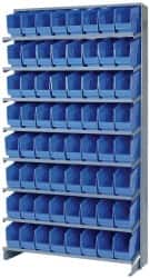 Quantum Storage - 64 Bin Store-More Sloped Shelving System - 36 Inch Overall Width x 12 Inch Overall Depth x 63-1/2 Inch Overall Height, Blue Polypropylene Bins - Exact Tooling
