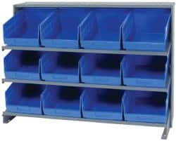 Quantum Storage - 12 Bin Store-More Sloped Shelving System - 36 Inch Overall Width x 12 Inch Overall Depth x 26-1/2 Inch Overall Height, Blue Polypropylene Bins - Exact Tooling