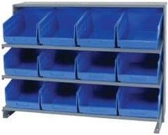 Quantum Storage - 12 Bin Store-More Sloped Shelving System - 36 Inch Overall Width x 12 Inch Overall Depth x 26-1/2 Inch Overall Height, Blue Polypropylene Bins - Exact Tooling