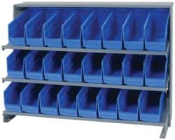 Quantum Storage - 24 Bin Store-More Sloped Shelving System - 36 Inch Overall Width x 12 Inch Overall Depth x 26-1/2 Inch Overall Height, Blue Polypropylene Bins - Exact Tooling