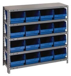Quantum Storage - 16 Bin Store-More Shelf Bin System - 36 Inch Overall Width x 18 Inch Overall Depth x 39 Inch Overall Height, Blue Polypropylene Bins - Exact Tooling