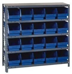 Quantum Storage - 20 Bin Store-More Shelf Bin System - 36 Inch Overall Width x 18 Inch Overall Depth x 39 Inch Overall Height, Blue Polypropylene Bins - Exact Tooling