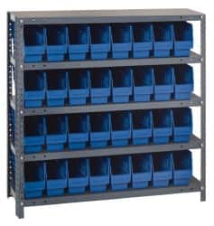 Quantum Storage - 32 Bin Store-More Shelf Bin System - 36 Inch Overall Width x 18 Inch Overall Depth x 39 Inch Overall Height, Blue Polypropylene Bins - Exact Tooling