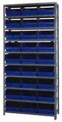 Quantum Storage - 27 Bin Store-More Shelf Bin System - 36 Inch Overall Width x 18 Inch Overall Depth x 75 Inch Overall Height, Blue Polypropylene Bins - Exact Tooling