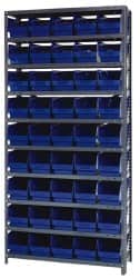 Quantum Storage - 45 Bin Store-More Shelf Bin System - 36 Inch Overall Width x 18 Inch Overall Depth x 75 Inch Overall Height, Blue Polypropylene Bins - Exact Tooling