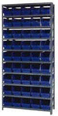 Quantum Storage - 45 Bin Store-More Shelf Bin System - 36 Inch Overall Width x 18 Inch Overall Depth x 75 Inch Overall Height, Blue Polypropylene Bins - Exact Tooling