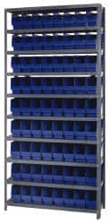 Quantum Storage - 72 Bin Store-More Shelf Bin System - 36 Inch Overall Width x 18 Inch Overall Depth x 75 Inch Overall Height, Blue Polypropylene Bins - Exact Tooling
