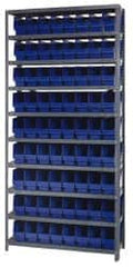 Quantum Storage - 72 Bin Store-More Shelf Bin System - 36 Inch Overall Width x 18 Inch Overall Depth x 75 Inch Overall Height, Blue Polypropylene Bins - Exact Tooling