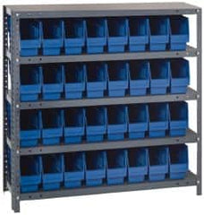 Quantum Storage - 32 Bin Store-More Shelf Bin System - 36 Inch Overall Width x 12 Inch Overall Depth x 39 Inch Overall Height, Blue Polypropylene Bins - Exact Tooling
