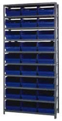 Quantum Storage - 27 Bin Store-More Shelf Bin System - 36 Inch Overall Width x 12 Inch Overall Depth x 75 Inch Overall Height, Blue Polypropylene Bins - Exact Tooling