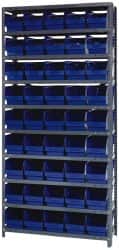 Quantum Storage - 45 Bin Store-More Shelf Bin System - 36 Inch Overall Width x 12 Inch Overall Depth x 75 Inch Overall Height, Blue Polypropylene Bins - Exact Tooling