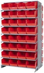 Quantum Storage - 64 Bin Store-More Sloped Shelving System - 36 Inch Overall Width x 24 Inch Overall Depth x 63-1/2 Inch Overall Height, Red Polypropylene Bins - Exact Tooling