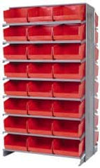 Quantum Storage - 48 Bin Store-More Sloped Shelving System - 36 Inch Overall Width x 24 Inch Overall Depth x 63-1/2 Inch Overall Height, Red Polypropylene Bins - Exact Tooling