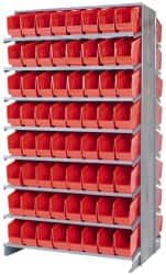 Quantum Storage - 128 Bin Store-More Sloped Shelving System - 36 Inch Overall Width x 24 Inch Overall Depth x 63-1/2 Inch Overall Height, Red Polypropylene Bins - Exact Tooling