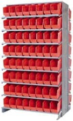 Quantum Storage - 128 Bin Store-More Sloped Shelving System - 36 Inch Overall Width x 24 Inch Overall Depth x 63-1/2 Inch Overall Height, Red Polypropylene Bins - Exact Tooling