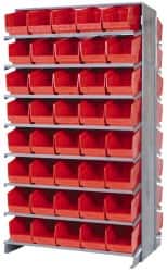 Quantum Storage - 80 Bin Store-More Sloped Shelving System - 36 Inch Overall Width x 24 Inch Overall Depth x 63-1/2 Inch Overall Height, Red Polypropylene Bins - Exact Tooling