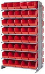 Quantum Storage - 80 Bin Store-More Sloped Shelving System - 36 Inch Overall Width x 24 Inch Overall Depth x 63-1/2 Inch Overall Height, Red Polypropylene Bins - Exact Tooling