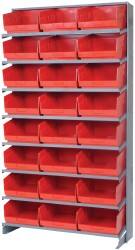 Quantum Storage - 24 Bin Store-More Sloped Shelving System - 36 Inch Overall Width x 12 Inch Overall Depth x 63-1/2 Inch Overall Height, Red Polypropylene Bins - Exact Tooling