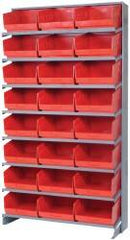Quantum Storage - 24 Bin Store-More Sloped Shelving System - 36 Inch Overall Width x 12 Inch Overall Depth x 63-1/2 Inch Overall Height, Red Polypropylene Bins - Exact Tooling