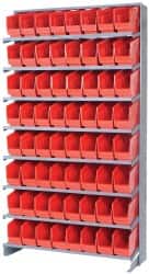 Quantum Storage - 64 Bin Store-More Sloped Shelving System - 36 Inch Overall Width x 12 Inch Overall Depth x 63-1/2 Inch Overall Height, Red Polypropylene Bins - Exact Tooling
