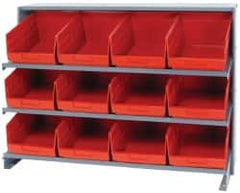 Quantum Storage - 12 Bin Store-More Sloped Shelving System - 36 Inch Overall Width x 12 Inch Overall Depth x 26-1/2 Inch Overall Height, Red Polypropylene Bins - Exact Tooling