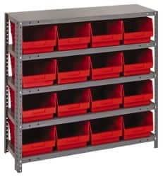 Quantum Storage - 16 Bin Store-More Shelf Bin System - 36 Inch Overall Width x 18 Inch Overall Depth x 39 Inch Overall Height, Red Polypropylene Bins - Exact Tooling