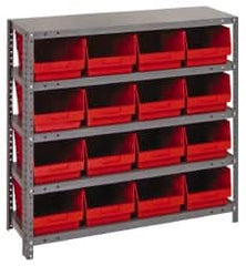 Quantum Storage - 16 Bin Store-More Shelf Bin System - 36 Inch Overall Width x 18 Inch Overall Depth x 39 Inch Overall Height, Red Polypropylene Bins - Exact Tooling
