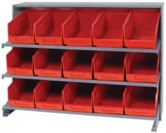 Quantum Storage - 15 Bin Store-More Sloped Shelving System - 36 Inch Overall Width x 12 Inch Overall Depth x 26-1/2 Inch Overall Height, Red Polypropylene Bins - Exact Tooling