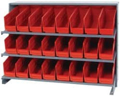 Quantum Storage - 24 Bin Store-More Sloped Shelving System - 36 Inch Overall Width x 12 Inch Overall Depth x 26-1/2 Inch Overall Height, Red Polypropylene Bins - Exact Tooling