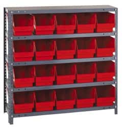 Quantum Storage - 20 Bin Store-More Shelf Bin System - 36 Inch Overall Width x 18 Inch Overall Depth x 39 Inch Overall Height, Red Polypropylene Bins - Exact Tooling
