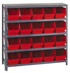 Quantum Storage - 20 Bin Store-More Shelf Bin System - 36 Inch Overall Width x 18 Inch Overall Depth x 39 Inch Overall Height, Red Polypropylene Bins - Exact Tooling