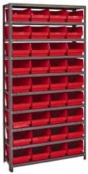 Quantum Storage - 36 Bin Store-More Shelf Bin System - 36 Inch Overall Width x 18 Inch Overall Depth x 75 Inch Overall Height, Red Polypropylene Bins - Exact Tooling