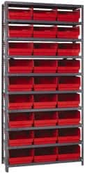 Quantum Storage - 27 Bin Store-More Shelf Bin System - 36 Inch Overall Width x 18 Inch Overall Depth x 75 Inch Overall Height, Red Polypropylene Bins - Exact Tooling