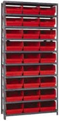 Quantum Storage - 27 Bin Store-More Shelf Bin System - 36 Inch Overall Width x 18 Inch Overall Depth x 75 Inch Overall Height, Red Polypropylene Bins - Exact Tooling