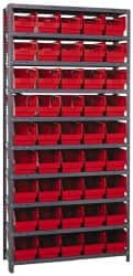 Quantum Storage - 45 Bin Store-More Shelf Bin System - 36 Inch Overall Width x 18 Inch Overall Depth x 75 Inch Overall Height, Red Polypropylene Bins - Exact Tooling