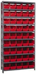 Quantum Storage - 45 Bin Store-More Shelf Bin System - 36 Inch Overall Width x 18 Inch Overall Depth x 75 Inch Overall Height, Red Polypropylene Bins - Exact Tooling