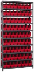 Quantum Storage - 72 Bin Store-More Shelf Bin System - 36 Inch Overall Width x 18 Inch Overall Depth x 75 Inch Overall Height, Red Polypropylene Bins - Exact Tooling