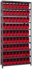 Quantum Storage - 72 Bin Store-More Shelf Bin System - 36 Inch Overall Width x 18 Inch Overall Depth x 75 Inch Overall Height, Red Polypropylene Bins - Exact Tooling