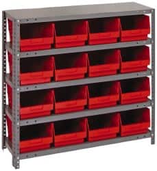 Quantum Storage - 16 Bin Store-More Shelf Bin System - 36 Inch Overall Width x 12 Inch Overall Depth x 39 Inch Overall Height, Red Polypropylene Bins - Exact Tooling
