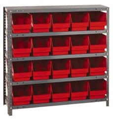 Quantum Storage - 20 Bin Store-More Shelf Bin System - 36 Inch Overall Width x 12 Inch Overall Depth x 39 Inch Overall Height, Red Polypropylene Bins - Exact Tooling