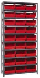 Quantum Storage - 27 Bin Store-More Shelf Bin System - 36 Inch Overall Width x 12 Inch Overall Depth x 75 Inch Overall Height, Red Polypropylene Bins - Exact Tooling