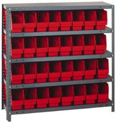 Quantum Storage - 32 Bin Store-More Shelf Bin System - 36 Inch Overall Width x 12 Inch Overall Depth x 39 Inch Overall Height, Red Polypropylene Bins - Exact Tooling