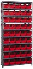 Quantum Storage - 45 Bin Store-More Shelf Bin System - 36 Inch Overall Width x 12 Inch Overall Depth x 75 Inch Overall Height, Red Polypropylene Bins - Exact Tooling
