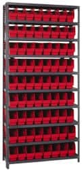 Quantum Storage - 72 Bin Store-More Shelf Bin System - 36 Inch Overall Width x 12 Inch Overall Depth x 75 Inch Overall Height, Red Polypropylene Bins - Exact Tooling